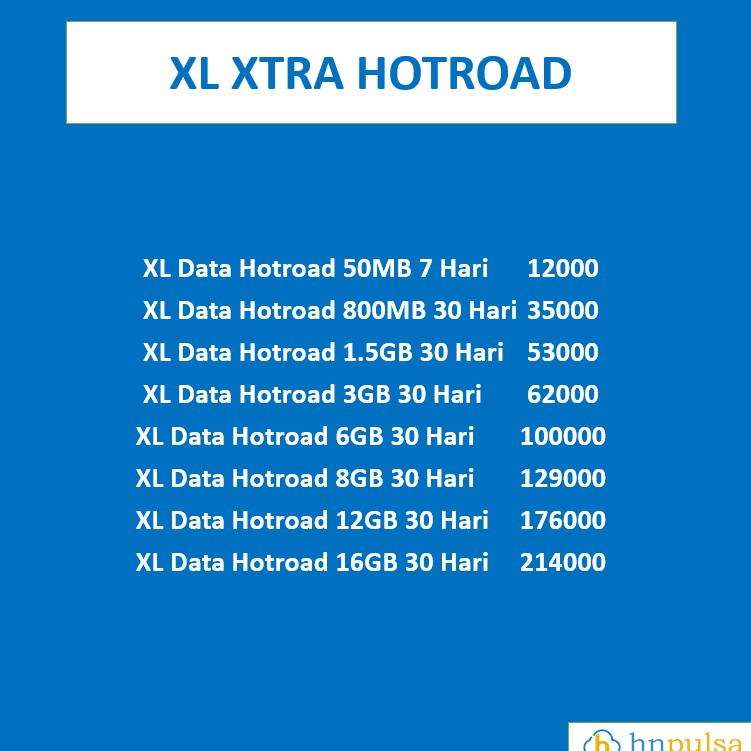 PAKET KUOTA XL DATA HOTROAD MURAH 3GB 6GB 8GB 12GB 16GB