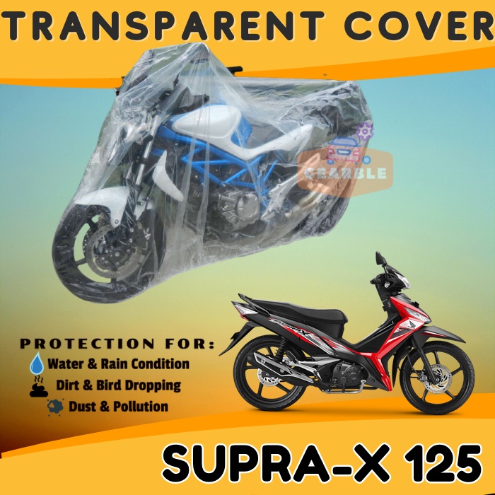 Sarung Cover Motor Plastik Transparan Supra X Waterproof Jaket Tutup Mantel Motor SupraX 125 Anti Ai