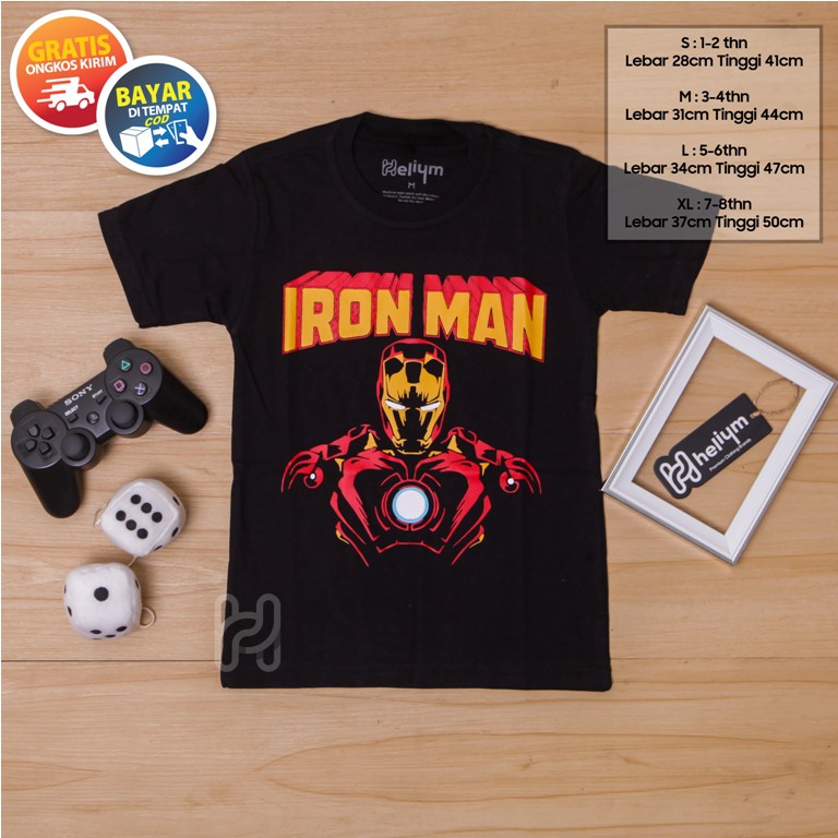 Kaos Anak Super Hero IronMan Hitam Baju Anak Premium Original Helium