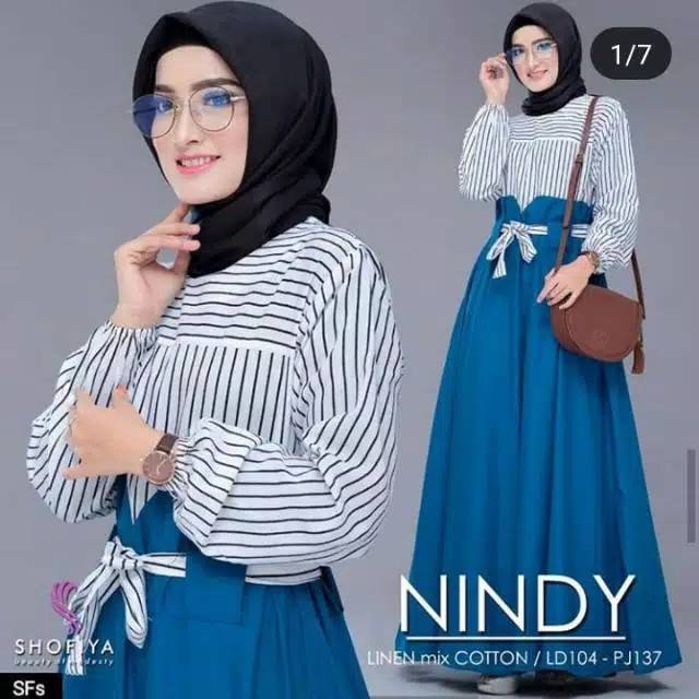 Baju gamis Wanita Nindy busana muslim wanita simple garis garis ori shofiya