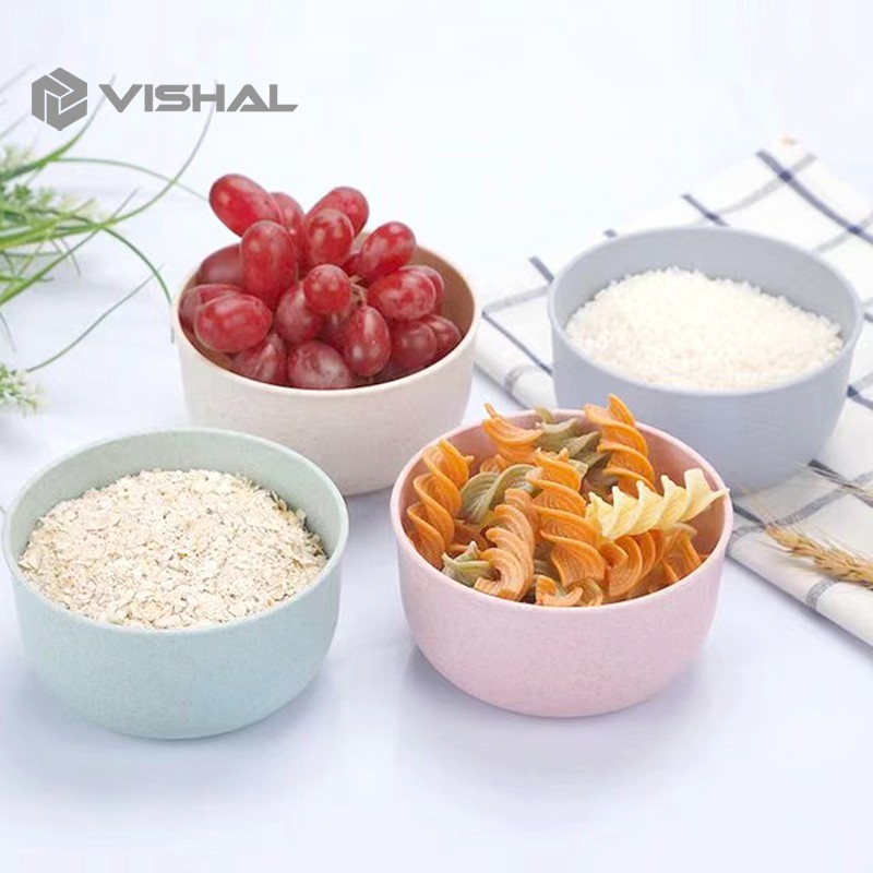 VISHAL Mangkok Set 4pcs Wheat Straw/Mangkuk Makan Bowl Warna Warni Baby Bowl Wheat Bowl /VS-9