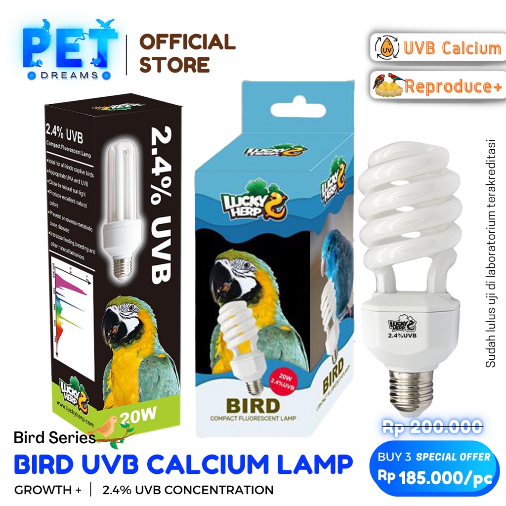 PROMO LUCKYHERP BIRD LAMP 2.4% UVB LAMPU BURUNG VITAMIN UV KALSIUM CALCIUM MACAW LOVEBIRD KENARI