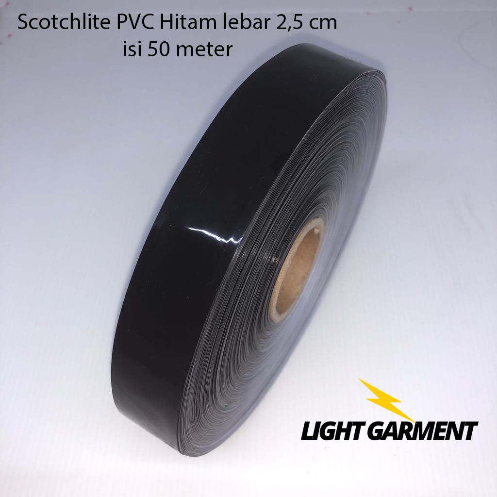 Pita PVC Scotchlite lebar 2,5 cm hitam / Skotlet / scotlight Reflektif / Bahan rambu sepeda isi 50m