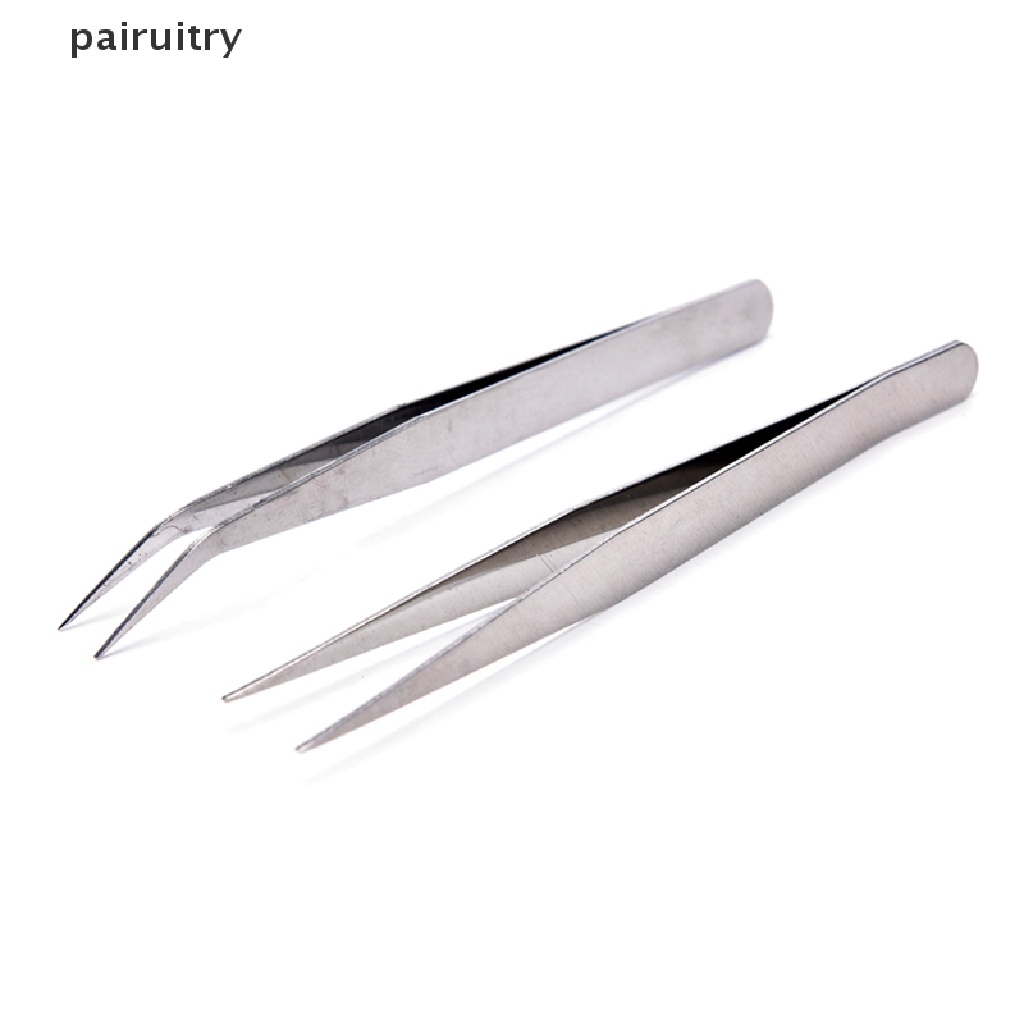 Prt 2pcs Pinset Lurus / Siku Bahan Stainless Steel Untuk Makeup / Kosmetik Wanita PRT