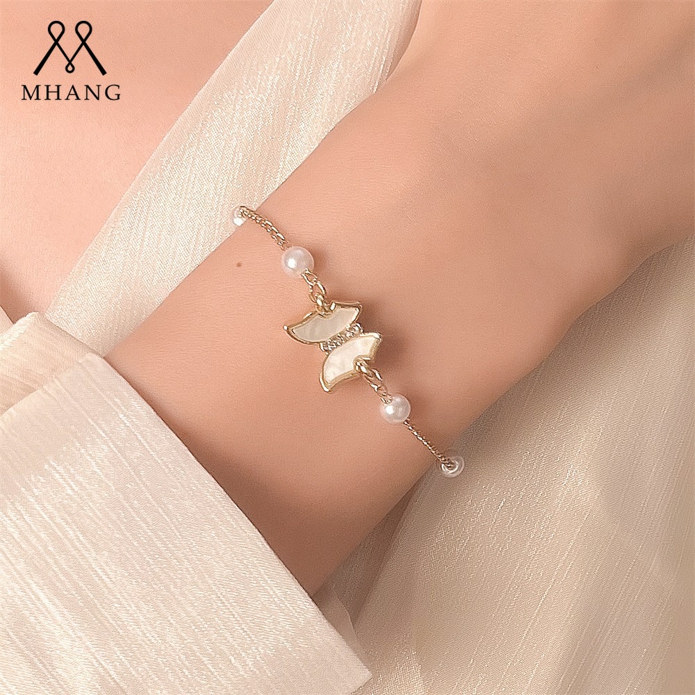 Gelang Rantai Mutiara Kerang Butterfly Gaya Korea Untuk Wanita