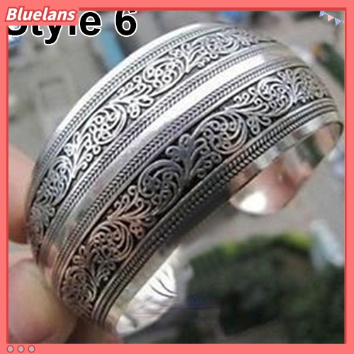 Bluelans Vintage Tibetan Silver Elephant Carved Open Bangle Cuff Wide Bracelet Jewelry