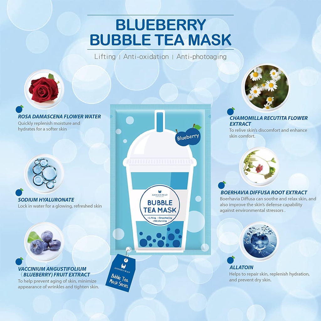 NEW ANNIE'S WAY BUBBLE TEA INVISIBLE SILK MASK ANNIES Masker Mencerahkan Wajah FIRMING NOURISHING BRIGHTENING ( BLACK TEA / BLUEBERRY / STRAWBERRY / MANGO / GREEN TEA )