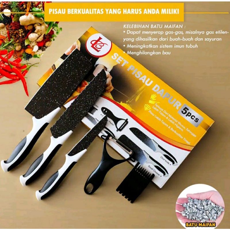 SET PISAU DAPUR HITAM KERAMIK MEWAH ISI 5 PCS MURAH