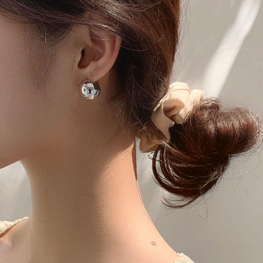 Needway   Anting Tusuk Kecil Sederhana Untuk Wanita Bola Stereoskopik Bulat Geometris Keranjang Aksesoris Fashion Drop Earrings