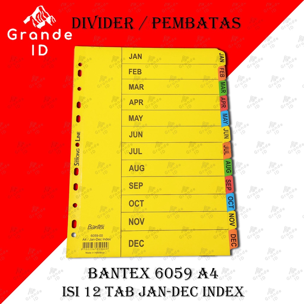 

DIVIDER BANTEX 6059 A4 ISI 12 TAB BULAN JAN-DEC INDEX PEMBATAS FILE