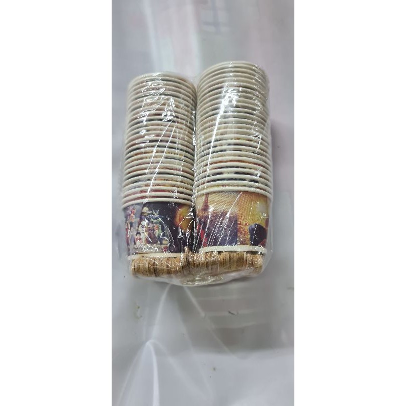 Paper cup ice cream motif kartun + sendok kayu / gelas kertas motif kartun untuk es krim + sendok