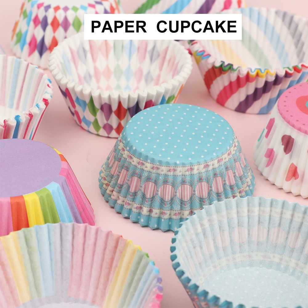 Suyou 100pcs / Set Kertas Pembungkus Cupcake / Muffin Anti Minyak Warna Pelangi Untuk Perlengkapan Dapur