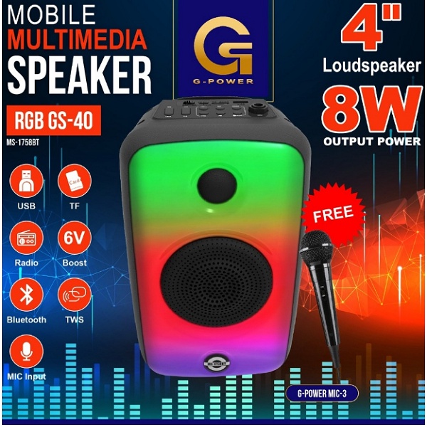 SPEAKER GPOWER 1758BT WIRELESS FREE MIC