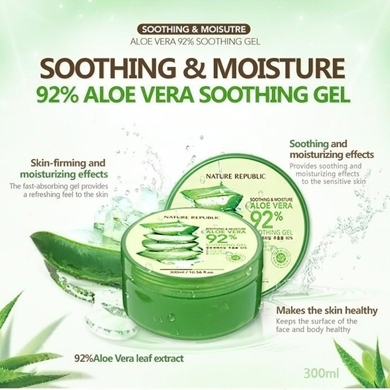 [ MELAYANI COD ] FREE 2 PCS MASKER ROREC NATURE REPUBLIC Aloe Vera 92% Soothing Gel 300ml (JAR)