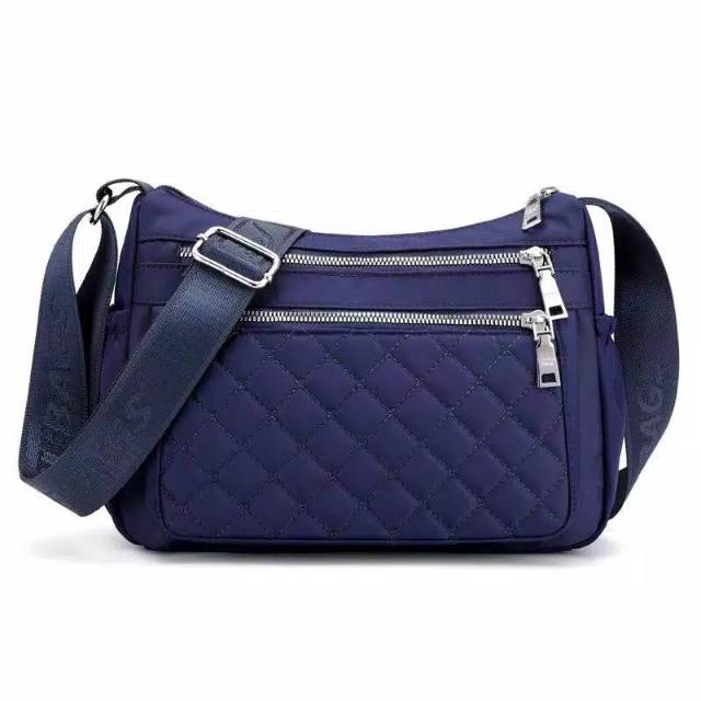 Tas Wanita Crossbody Tahan Air Nilon Kotak-kotak Messenger Bahu Tas Kasual Top-Handle Wanita