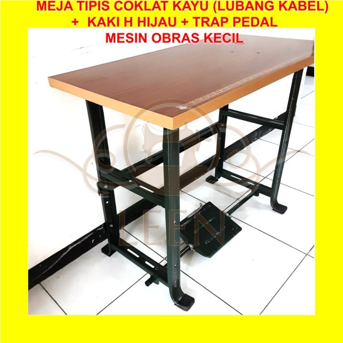 Meja Tipis &amp; Kaki H Hijau Trap Pedal SET Mesin Jahit Obras Kecil LEEN