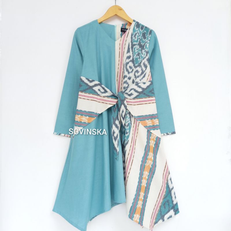 Dress Tunik WTP 238 Tosca Atasan batik kombinasi Baju wanita Baju kerja Casual formal Lengan Panjang