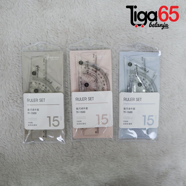 365 PENGGARIS SET 15CM #40911 Paket Penggaris / Penggaris Set Plastik 15cm 5in1 Estetik