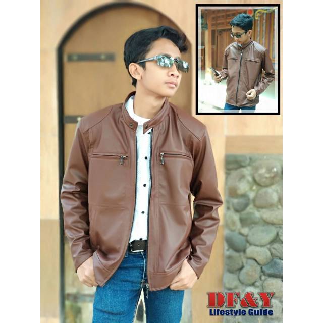 Jaket kulit premium / jaket kulit coklat / jaket kulit simple / jaket kulit pria / jaket murah