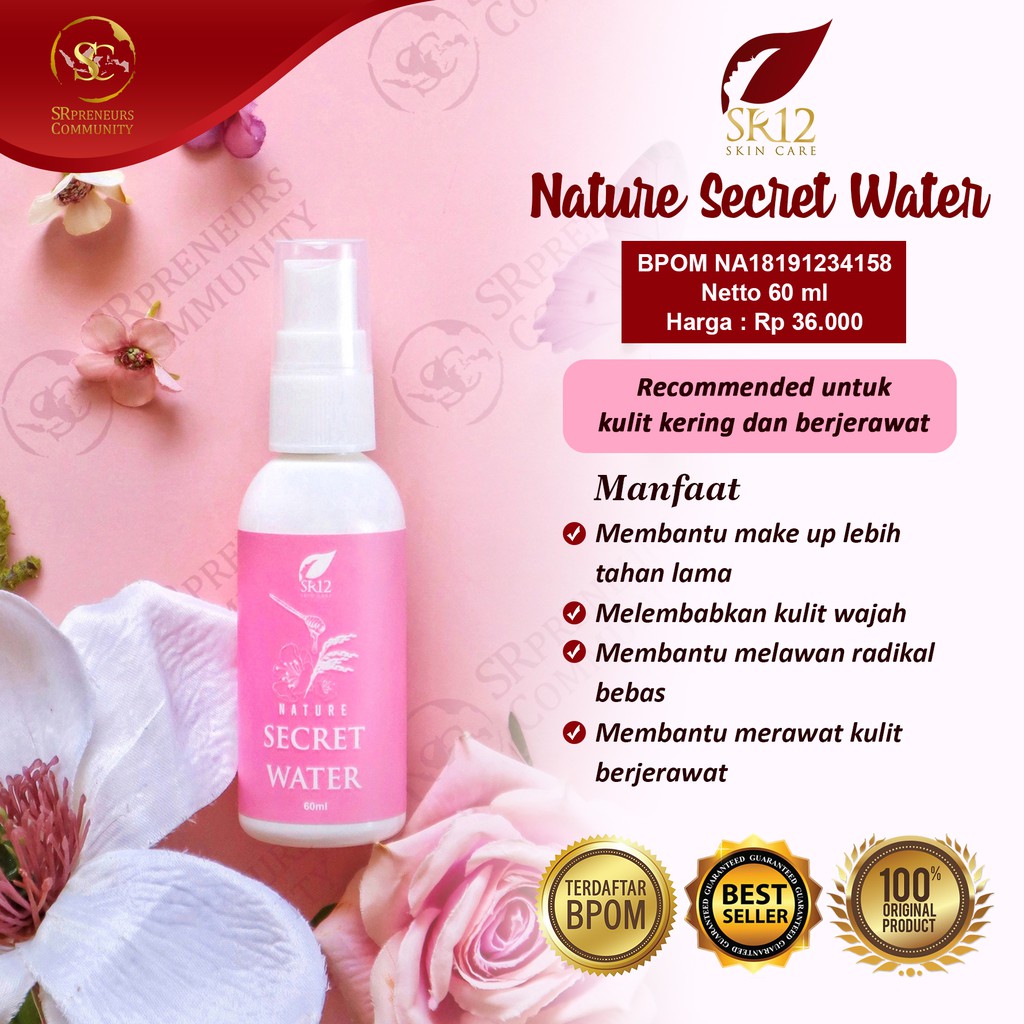 NATURE SECRET WATER SR12 / MENGATASI JERAWAT / MELEMBABKAN KULIT WAJAH / MEMBANTU MAKE UP TAHAN LAMA