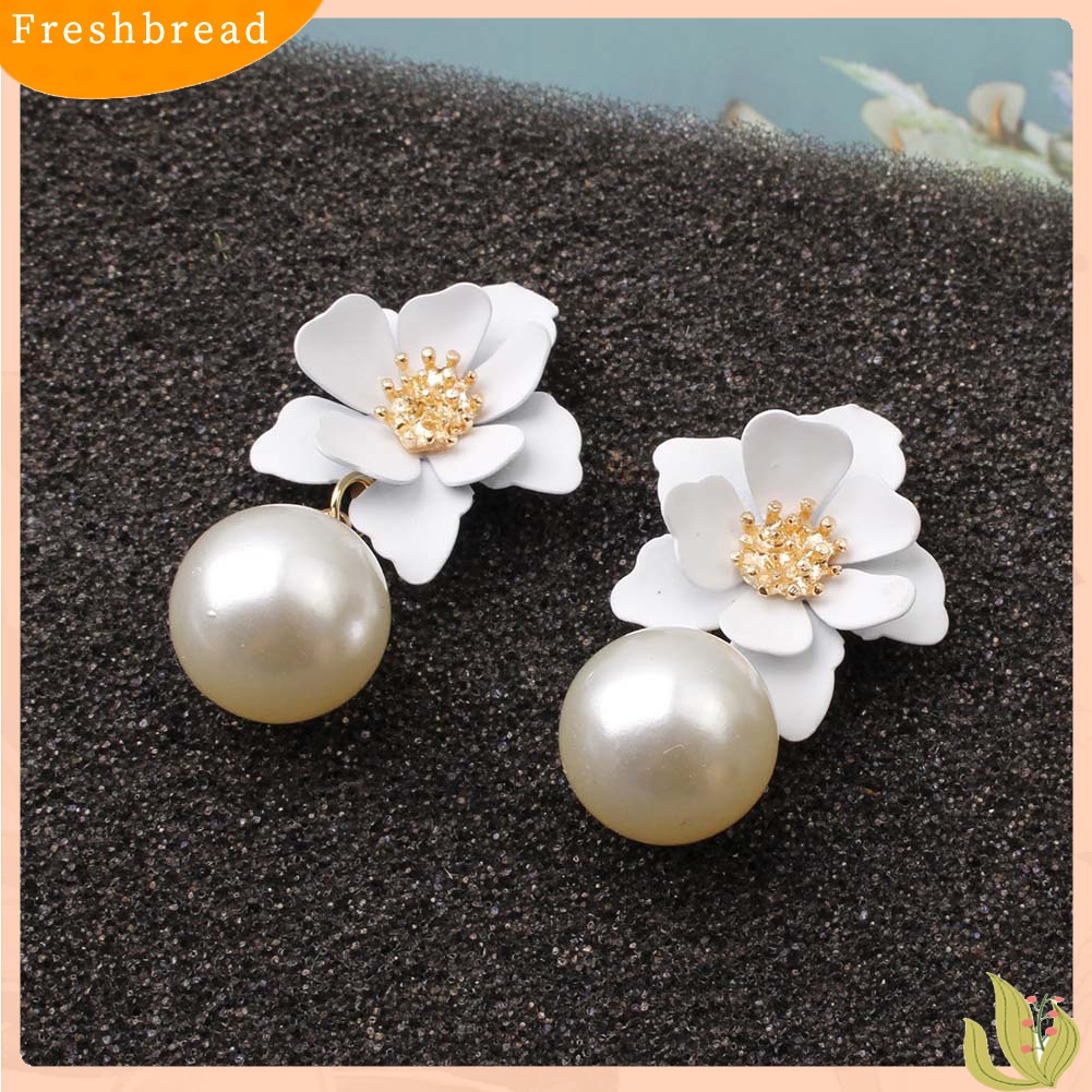 Fresh| Anting Tusuk Gantung Wanita Bahan Resin Desain Bunga Hias Mutiara Imitasi Untuk Musim Panas / Hadiah