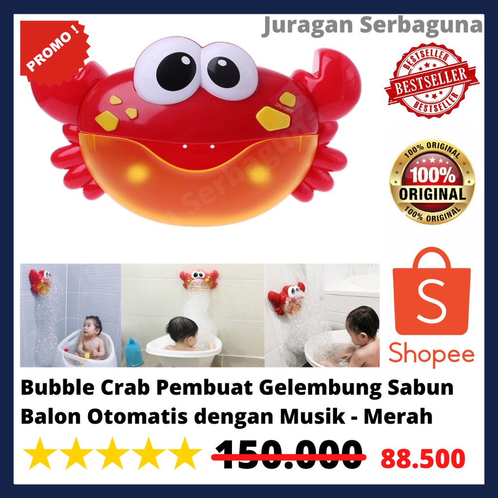 Bubble Crab Pembuat Gelembung Sabun Balon Otomatis dengan Musik - Merah