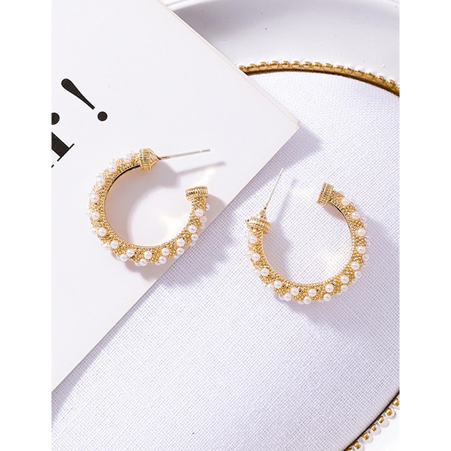 LRC Anting Tusuk Fashion Gold C-shaped Pearl Earrings F29137
