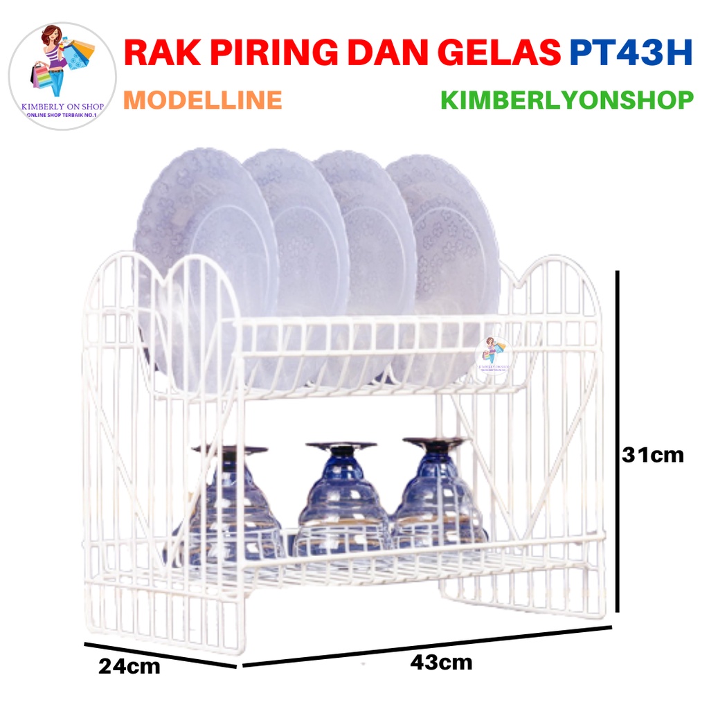 Rak Piring dan Gelas Dapur Susun 2 Serbaguna PT43H Modelline + Tatakan