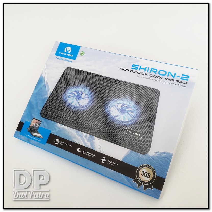 COOLING PAD MIKUSO NCP-064 SHIRON // BLUE LED SILENT DOUBLE FAN // NCP 064 NCP064 // COOLER PAD PENDINGIN LAPTOP NOTEBOOK