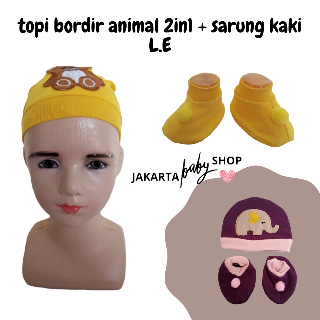 TOPI BORDIR ANIMAL 2IN1 + SARUNG KAKI L.E 681210