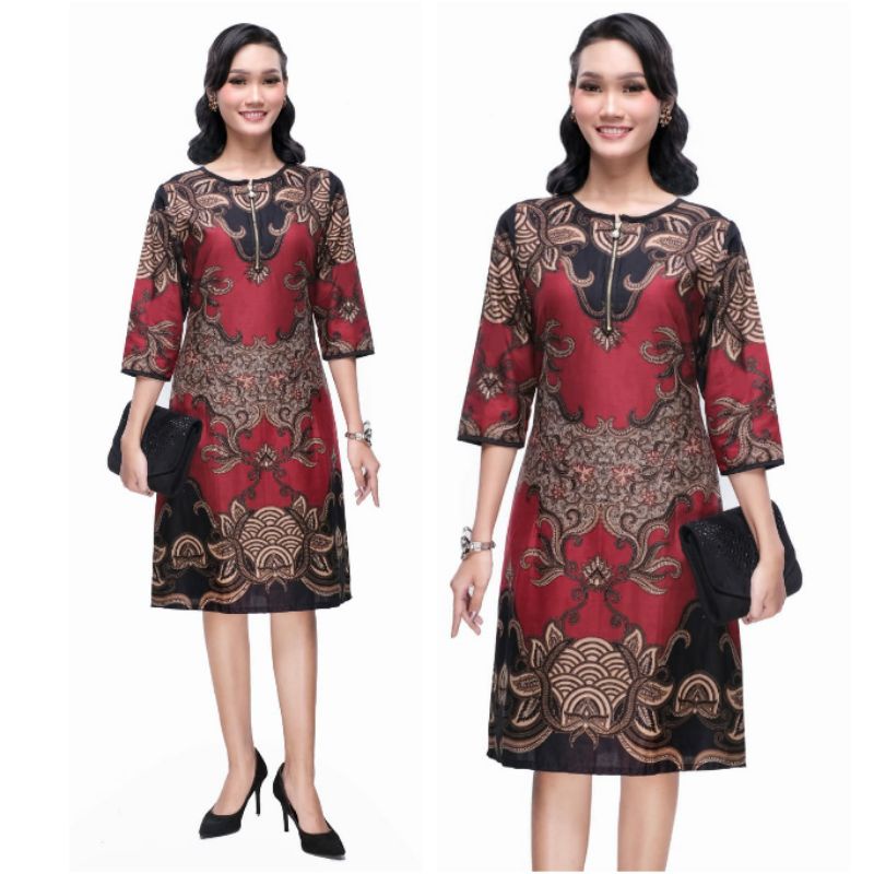 Dress Batik Wanita Modern Jumbo Terusan Batik Tunik Big Size M L XL XXL 4L 5L Baju Kantor Wanita VV-Mrh