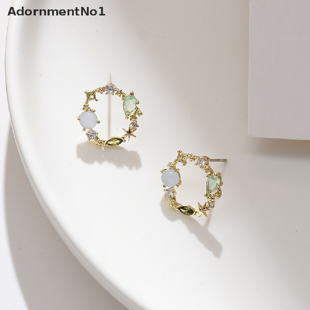 (AdornmentNo1) Anting Tusuk Silver S925 Bentuk Lingkaran Aksen Berlian Imitasi Untuk Perhiasan Wanita