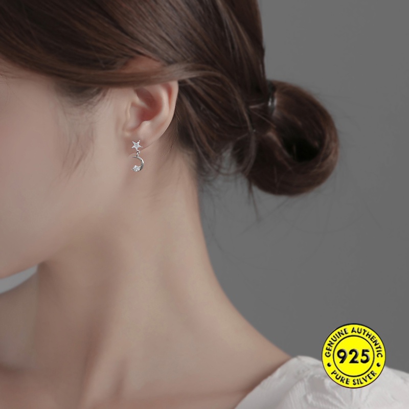 Anting Tusuk Asimetris Bahan Sterling Silver 925 Untuk Wanita