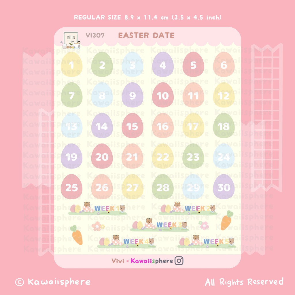 

Easter Date | Stiker Tanggal Paskah | Kawaii Planner / Ring Binder Sticker