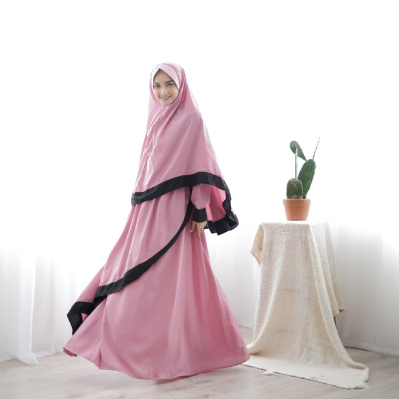 Gamis syari polos set jilbab Rizquna syari Setelan Hijab Wolpeach Premium Busui Friendly