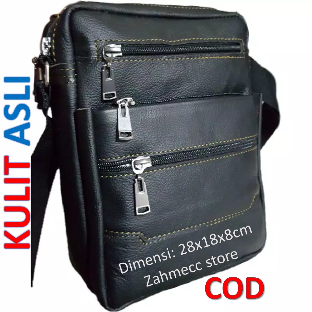 Tas Selempang Slempang Bahu Pria Sling Bag Kulit Sapi Motif Kulit Jeruk Muat Kitab Original Garut Ta