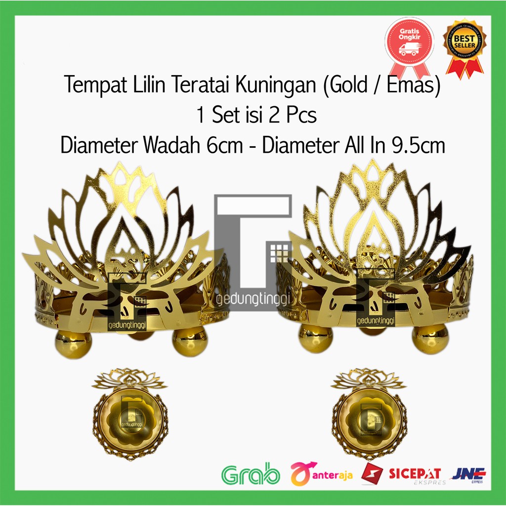 Tempat Wadah Lilin Teratai Altar Sembahyang Buddha Budha Candle Holder Tealinght Kuningan Gold Emas