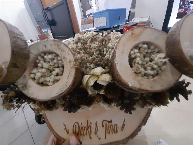 Ringbearer Arkanaya Wooden Log Dried Flowers Rustic Ringbox