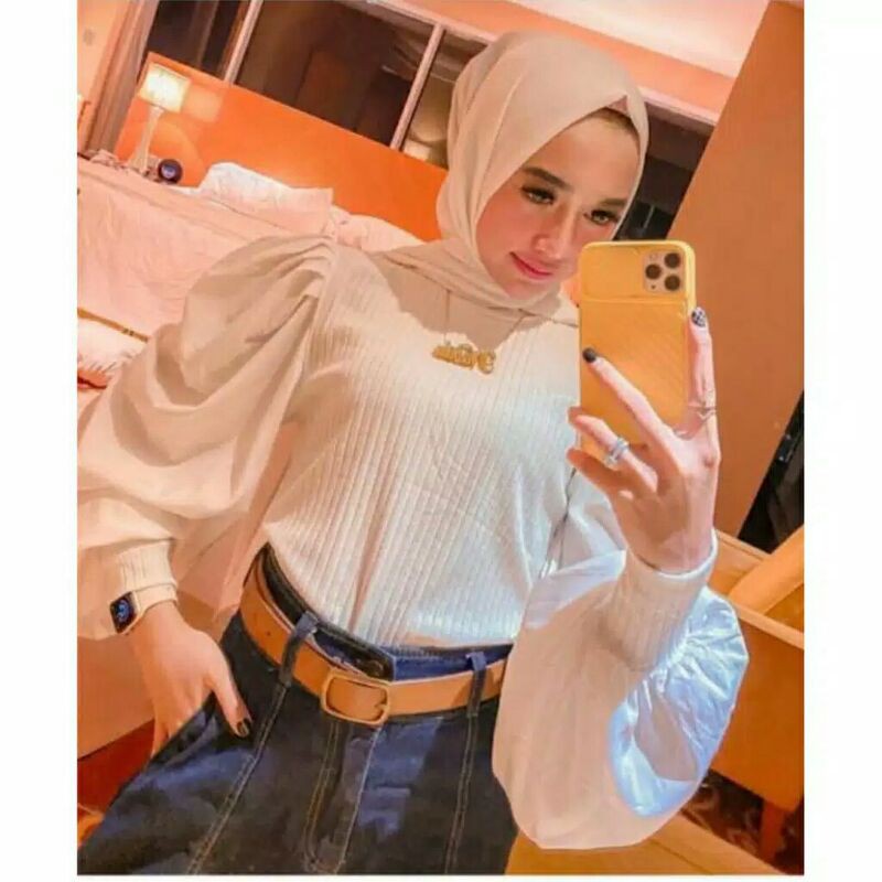 Angel Baju blouse rajut puff lengan balon import baju atasan blouse rajut import cewek kekinian pink