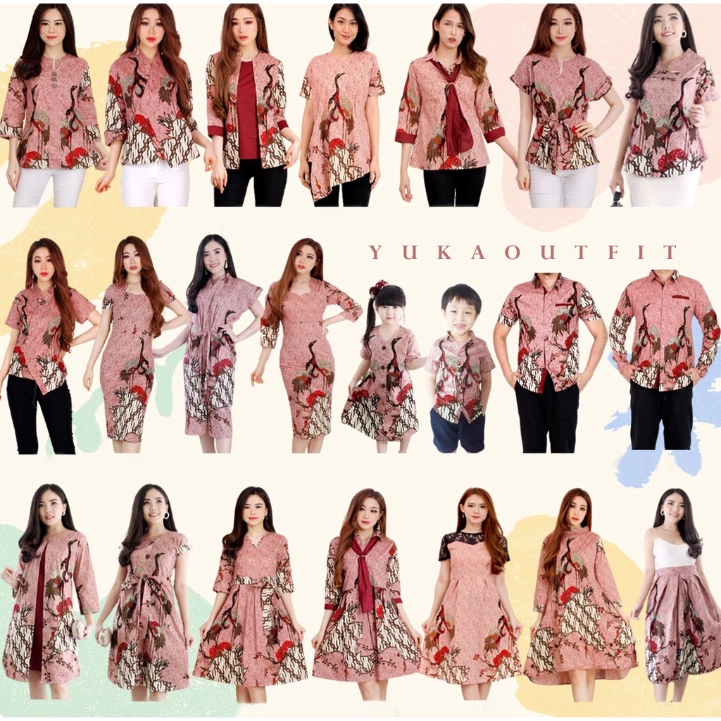 Batik Couple Family Cheongsam Motif Bangau Pink