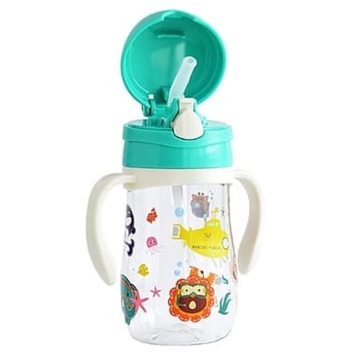 Marcus&amp;Marcus Tritan Straw Bottle Green Elephant - Botol Minum Anak