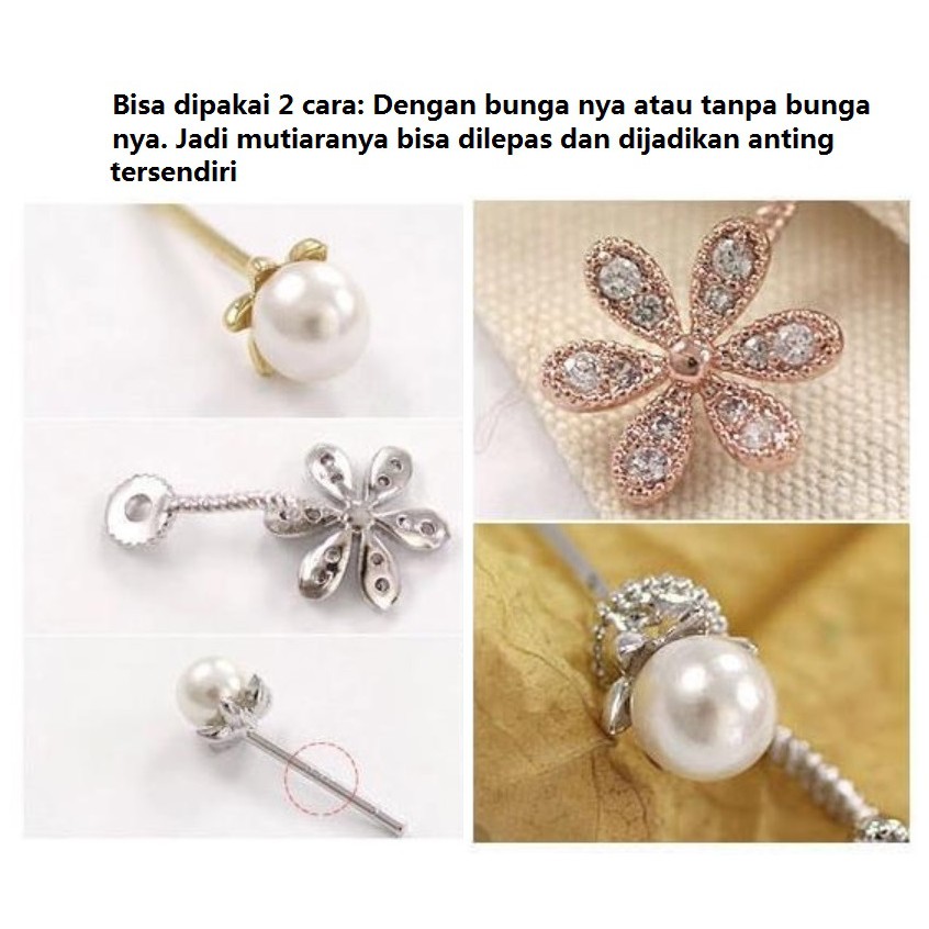 Anting Tindik Wanita Mutiara A14 BUNGA 02 Korea Fashion Women Pearl Earring Giwang Cewe