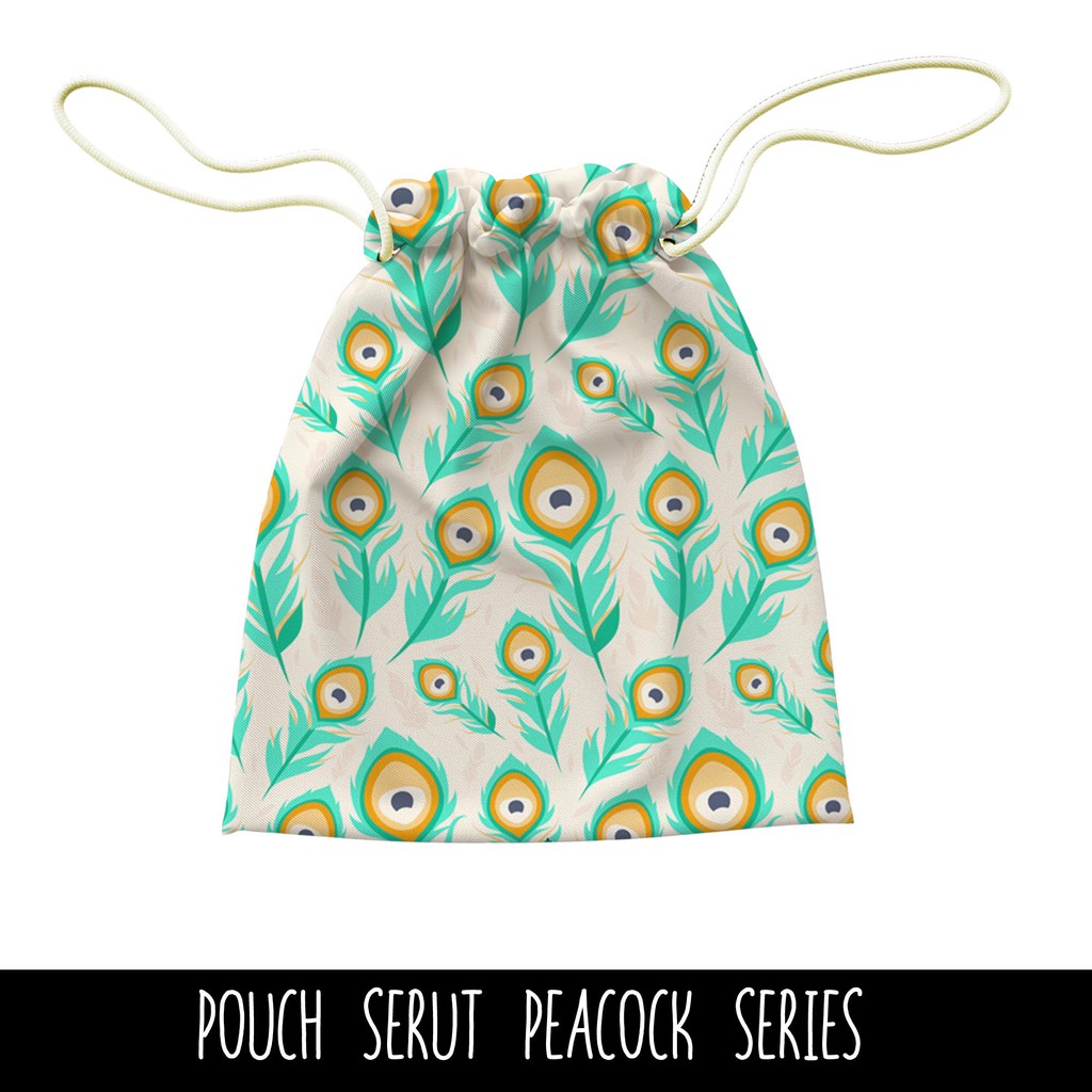 Full Print Pouch Serut Peacock Pattern Bisa Request Tulisan