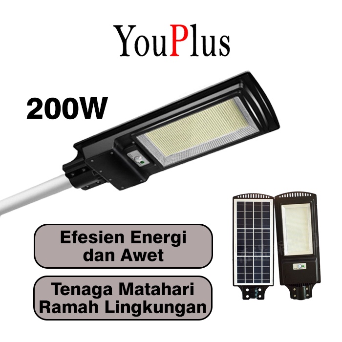 YOUPLUS LAMPU PJU SOLAR 200W / LAMPU JALAN SOLAR LED TENAGA MATAHARI / SOLAR CELL ALL IN ONE 200WLAM