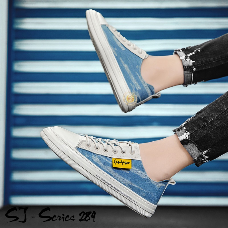 [NOOS] Sepatu Sneakers Pria Motif Jeans Keren dan Trendy Kualitas Import Premium -289 BIRU