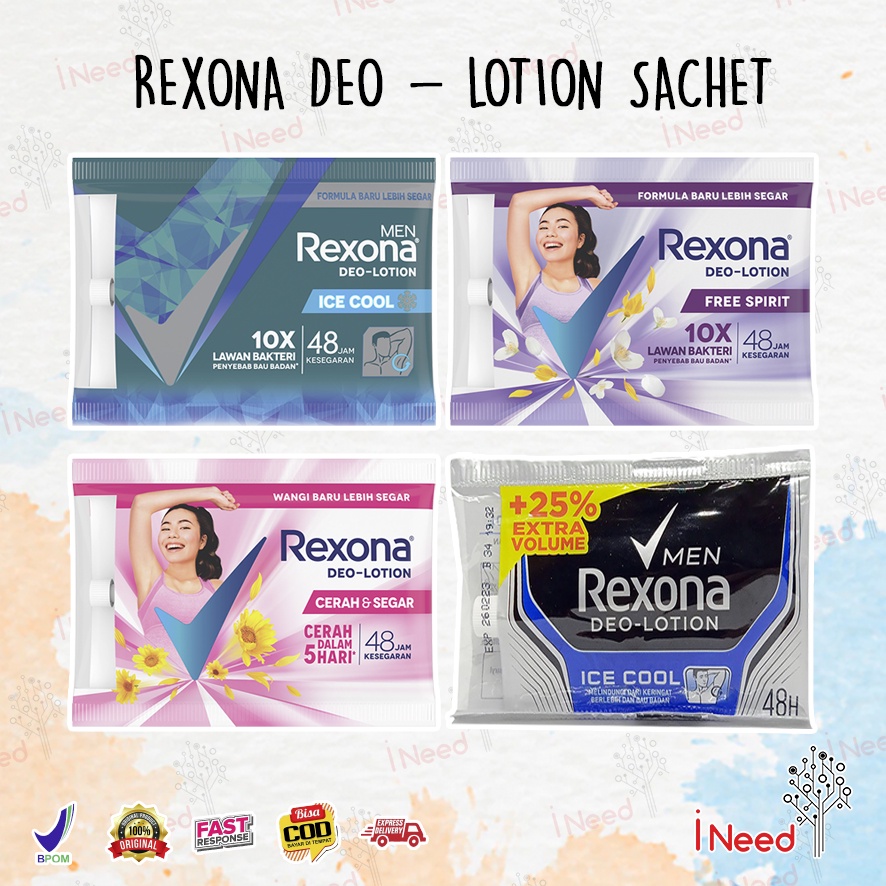 (INEED) (Sachet) REXONA Men Deo Lotion Ice Cool | Free Spirit 11,25gr