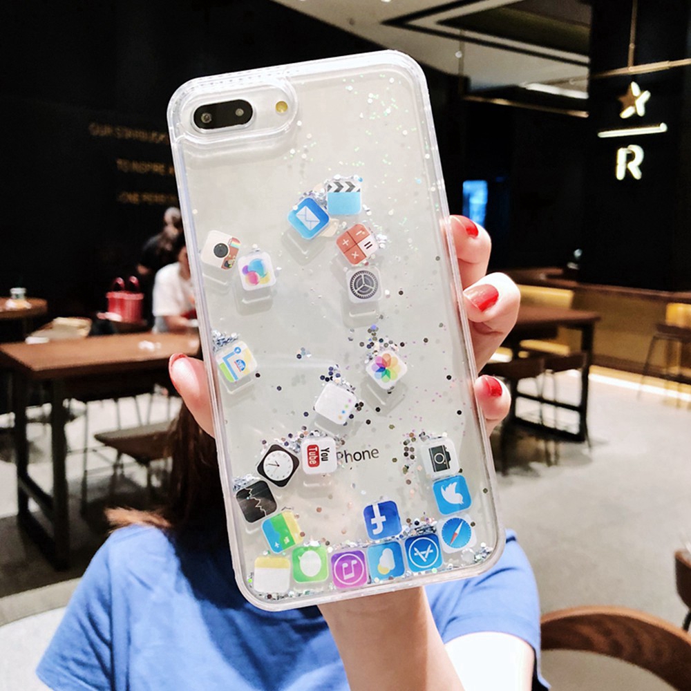 Soft Case Tpu Bening Transparan Aksen Bubuk Glitter Icon Foil Untuk Iphone 11 Pro Xs Max Xr X 11 8 7 6 6s Plus