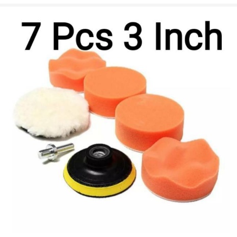 Busa poles 3 inchi busa spon wool backing pad velcro poles bodi mobil motor/Alat Poles Body Set Mobil Motor 7 Pcs 3 Inch 80mm Polish Wax Spons Compound/