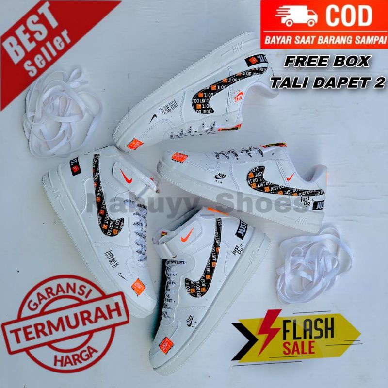 (COD) MAN &amp; LEDIES SEPATU WANITA DAN PRIA NK3 A1R FORC3 1 ONE JOS DO IT FULL WHITE PUTIH POLOS SEPATU PUTIH SBEAKERS WANITA DAN PRIA SEPATU TINGGI HIGT SEPATU PENDEK SEPATU PUTIH SEPATU KASUL SNEAKERS MASAKINI