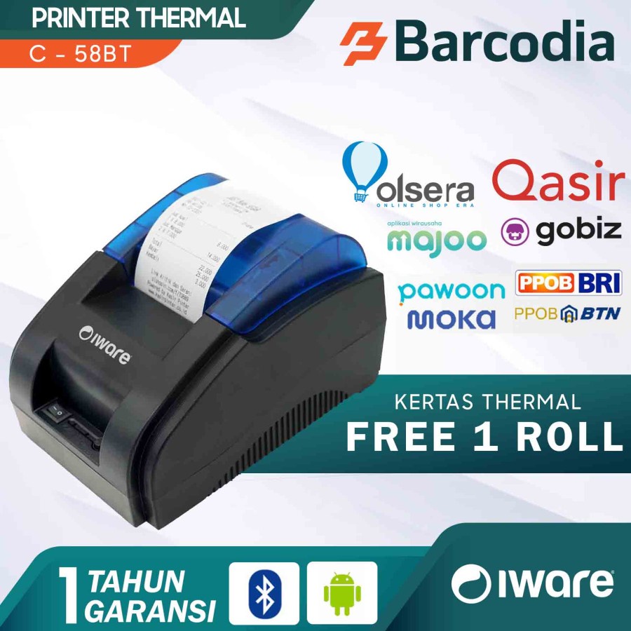 Mini Thermal Printer Bluetooth IWARE 58BT RPP02N 58mm Support Mokapos RPP02N